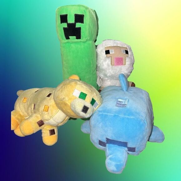 4 Minecraft Game Plush Stuffed Animal Creepee Ocelots Jinx Whale Sheep Mojang - Picture 1 of 7